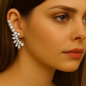 Rue 21 Set of 2 Silver-Tone Crystal Ear Climber Clip-On & Stud Earrings – Trendy
